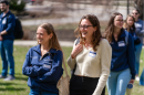 Accounting students Alyssa Crotty and AnnMarie Tremblay await scavenger hunt instructions at a recent team building event for current and new students accepted into Paul College's MSA Financial Leadership in Accounting Pathway.